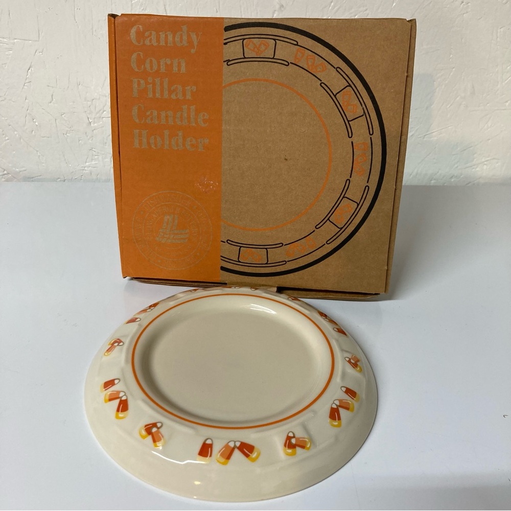 Vintage Longaberger Cream and Orange Candy Corn Pillar Candle Holder